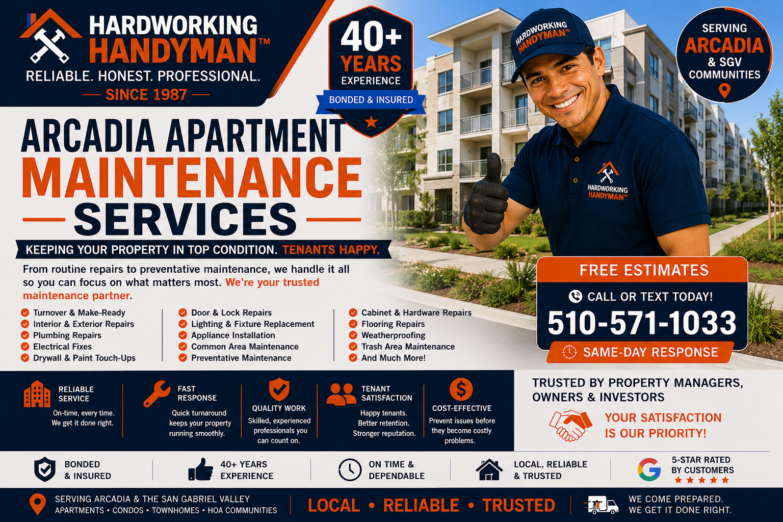 Arcadia apartment maintenance services for property managers, landlords, apartment owners, rental repairs, tenant damage, drywall repair, door repair and fixture replacement
